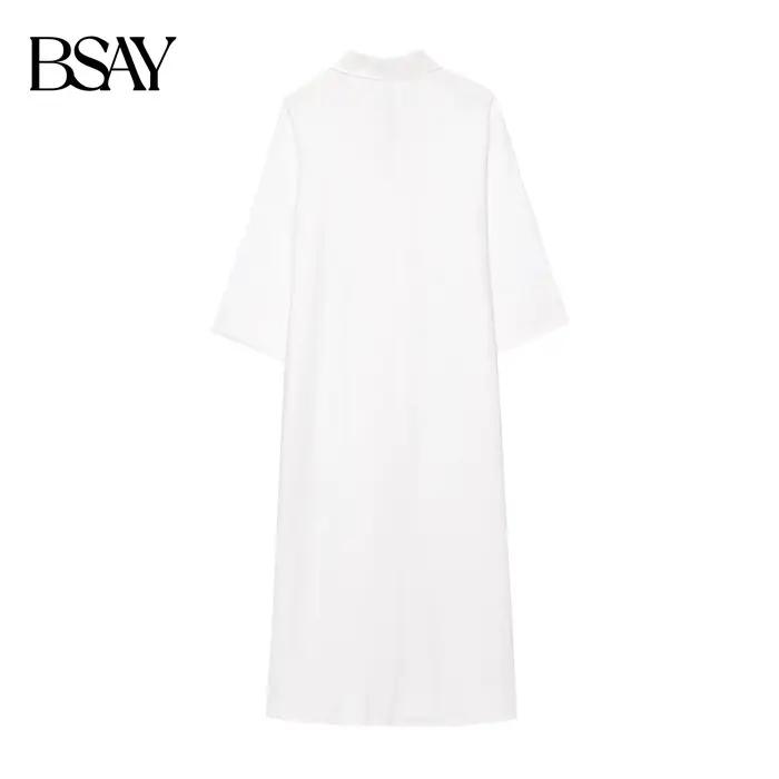 Robe BSAY en polyester pour femmes, style bureau, col rabattu, boutonnage simple, longueur cheville, pour soirées et occasions spéciales