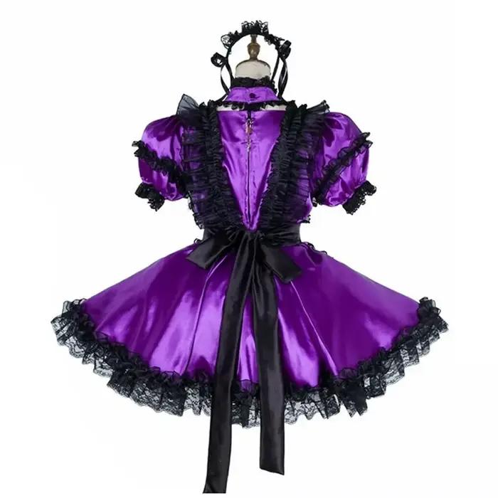 Uniformes de femme de chambre en dentelle noire française avec tablier