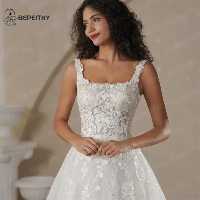 BEPEITHY personnalisé plage dentelle robes de mariée 2025 pour les femmes dos nu une ligne Court Train Sexy sans manches