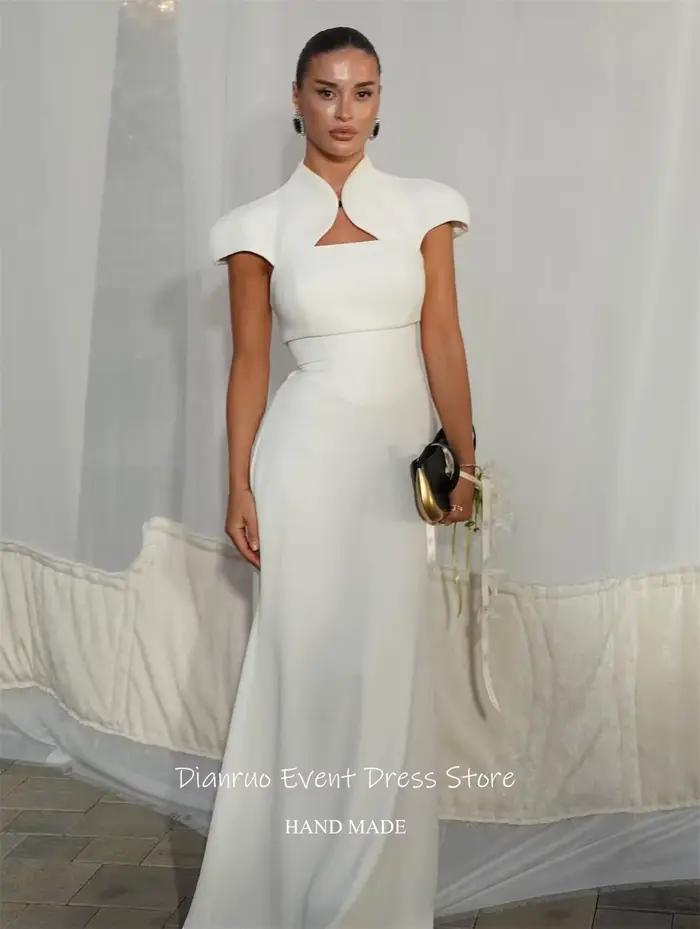 Dianruo sirène blanc robes De Soirée col haut longueur De plancher Robe