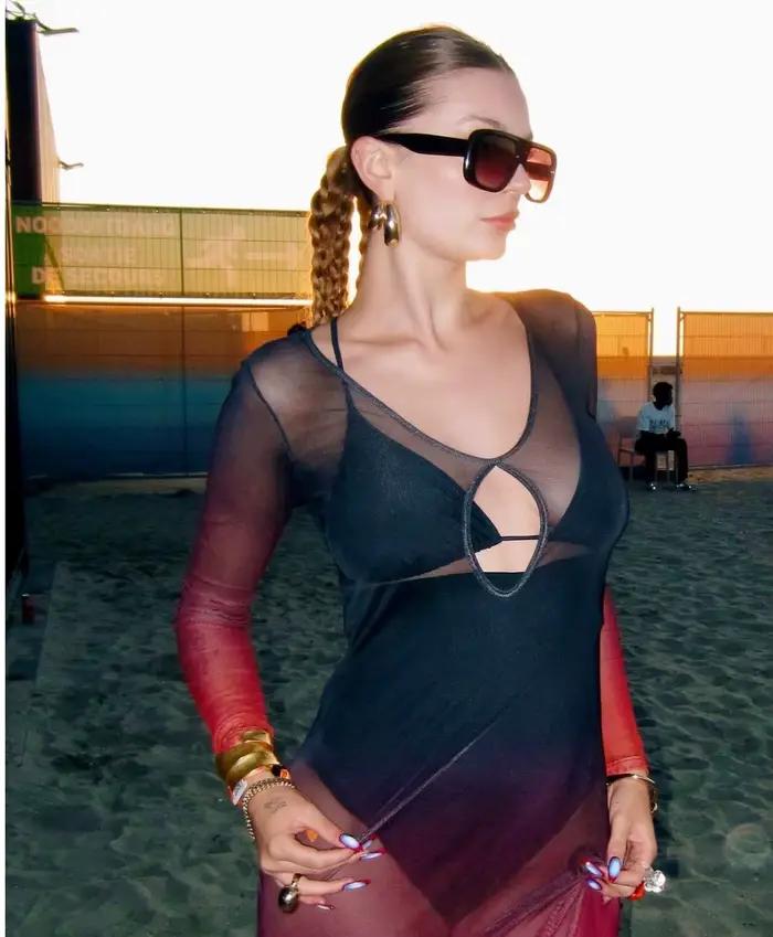 VEITCHE mode femmes vacances Style plage longue robe contraste couleur dégradé Perspective fente creuse 2025 été Maxi robes