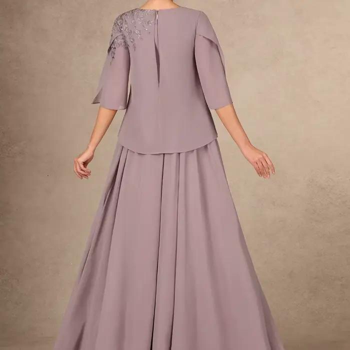 Robe de mère de la mariée en mousseline de soie avec dentelle élégante pour occasions formelles et personnalisable