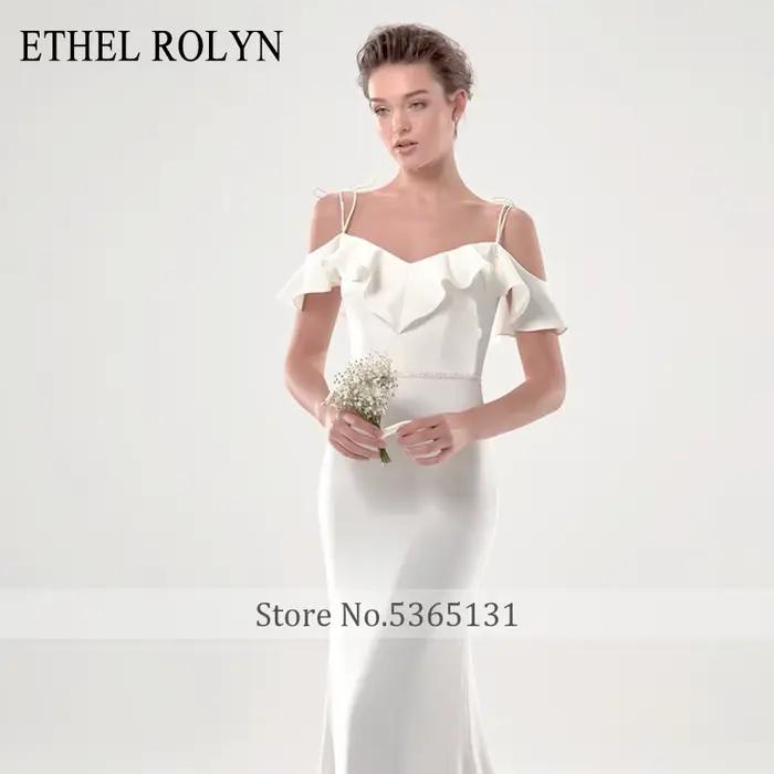 ETHEL ROLYN robe De mariée sirène élégante Satin volants perles bretelles Spaghetti robes