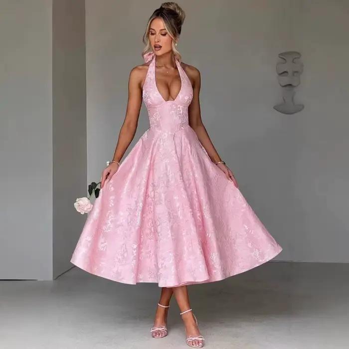 Robe mi-longue pour femme en tissu jacquard