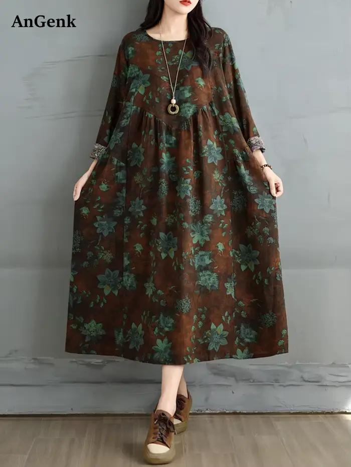 Robes en coton à imprimé floral vintage pour femmes