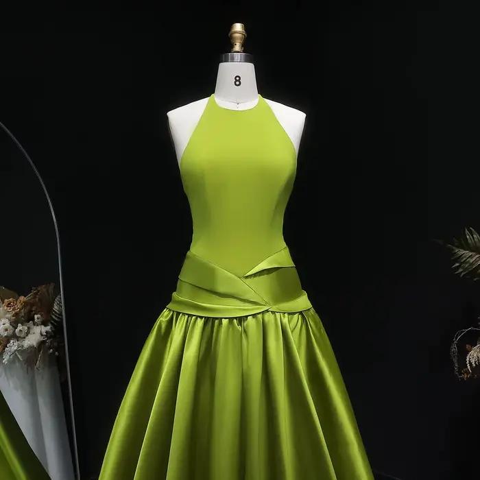Sharon Said Dubai vert Olive Satin élégant licou robes de soirée avec plissé pour les femmes robe formelle de mariage SF148 personnalisé