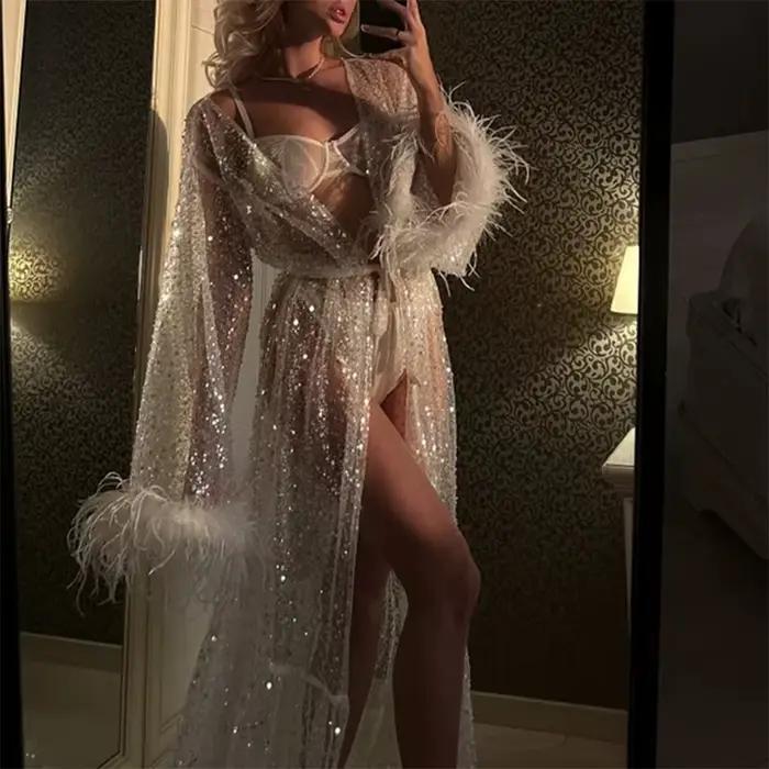 Dames Club fête Coquette Transparent brillant Robe Maxi robes pour femmes mariée mariage matin luxe