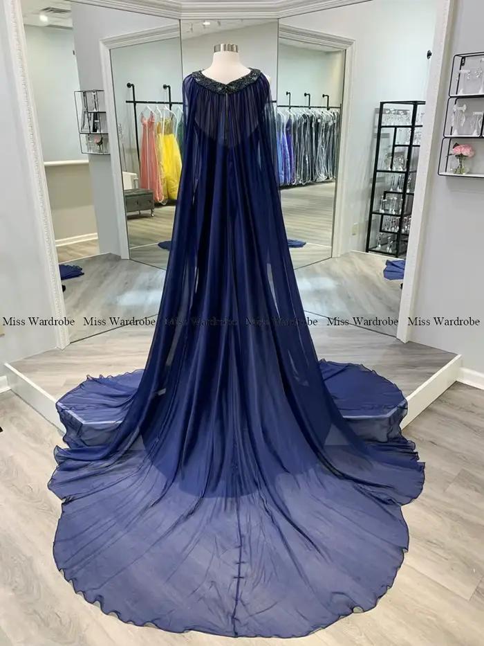Robe de soirée sirène en velours bleu marine avec perles