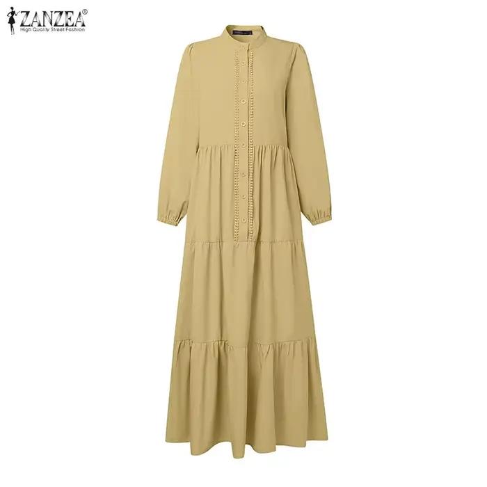 ZANZEA mode musulmane Abaya Robe Femme élégante à manches longues plissée