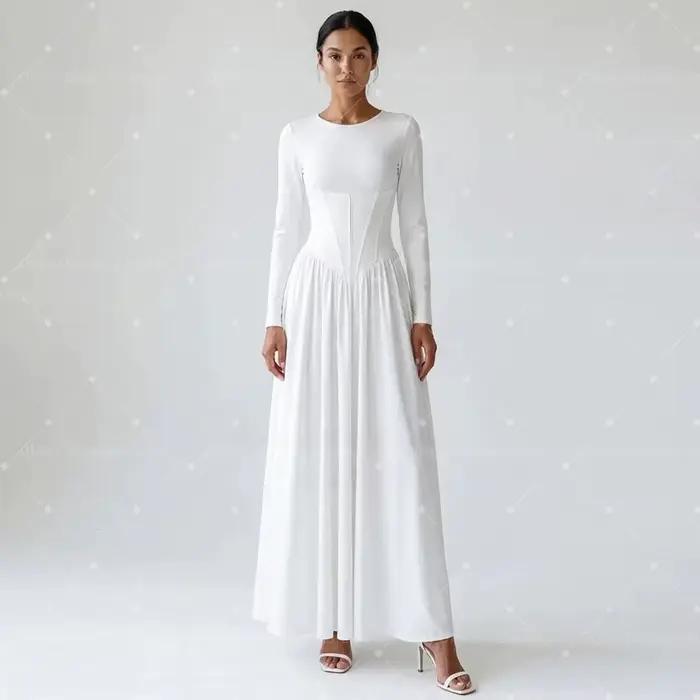 OLOEY Robe de soirée à col rond et manches longues