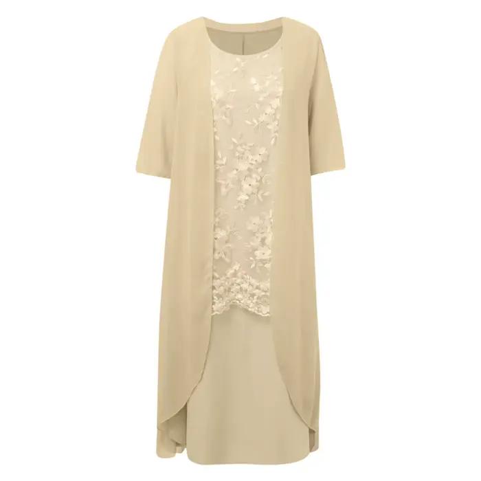 Robes pour filles femmes décontracté robe brodée col rond