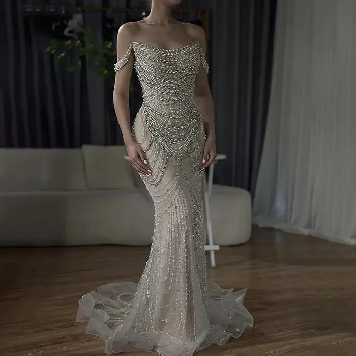 Dubaï blanc nu épaules dénudées sirène robes de soirée de luxe