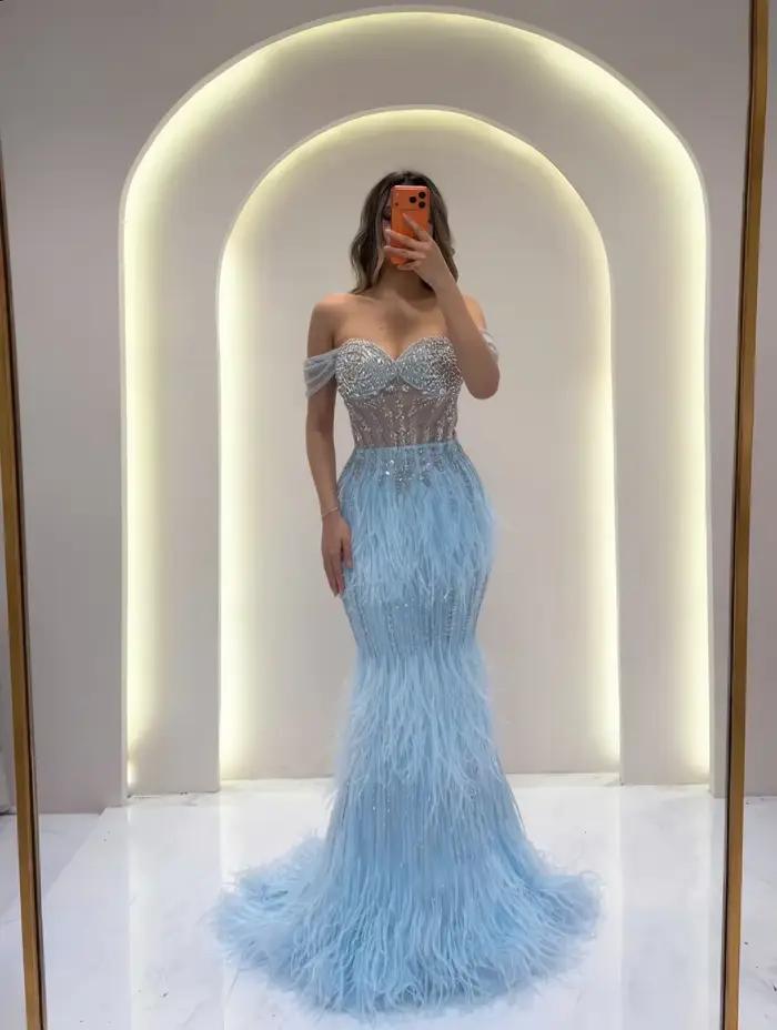 Robes de soirée élégantes bleues sirène personnalisées