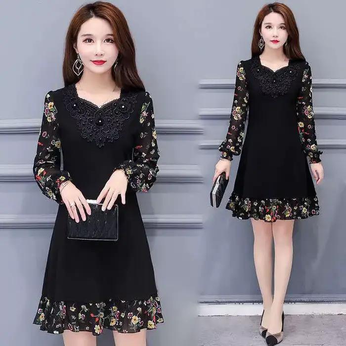 Robes florales pour femmes fleur élégante et belle en vente liquidation fête printemps automne 2025 femme ample robe à manches longues