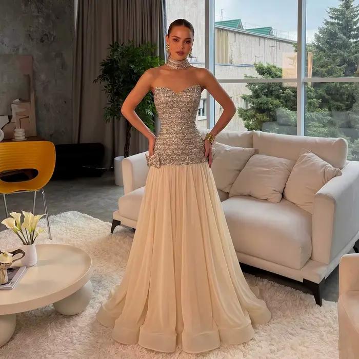 Sharon Said – robe de soirée dorée haut de gamme
