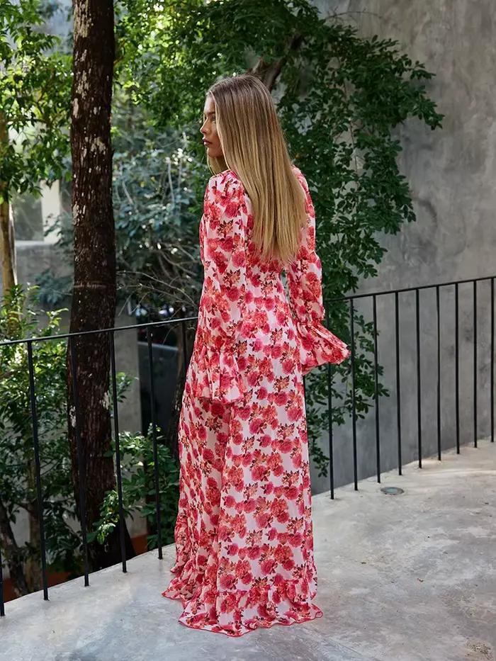 ZRTAK Robe de plage longue à volants Cache-maillot de bain 2026 Imprimé floral Robes