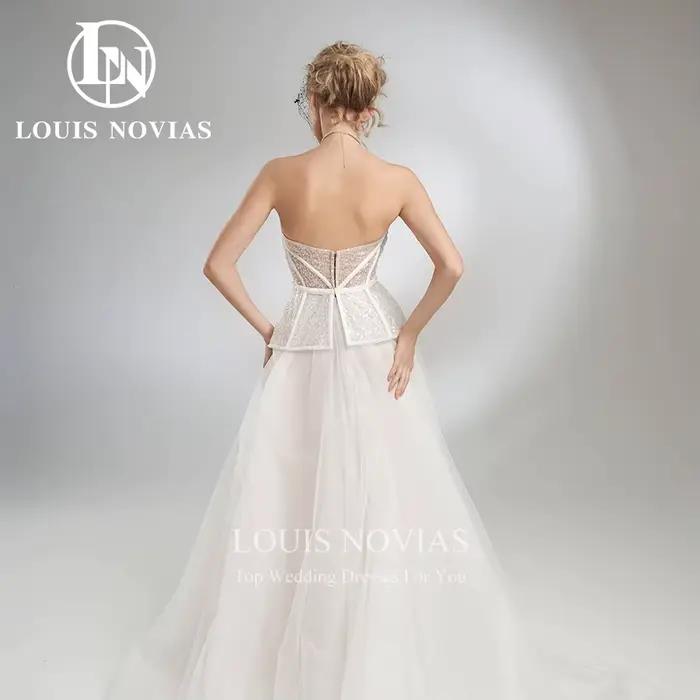 Robe de mariée trapèze, torsadée, élégante, sexy, perlée, pailletée
