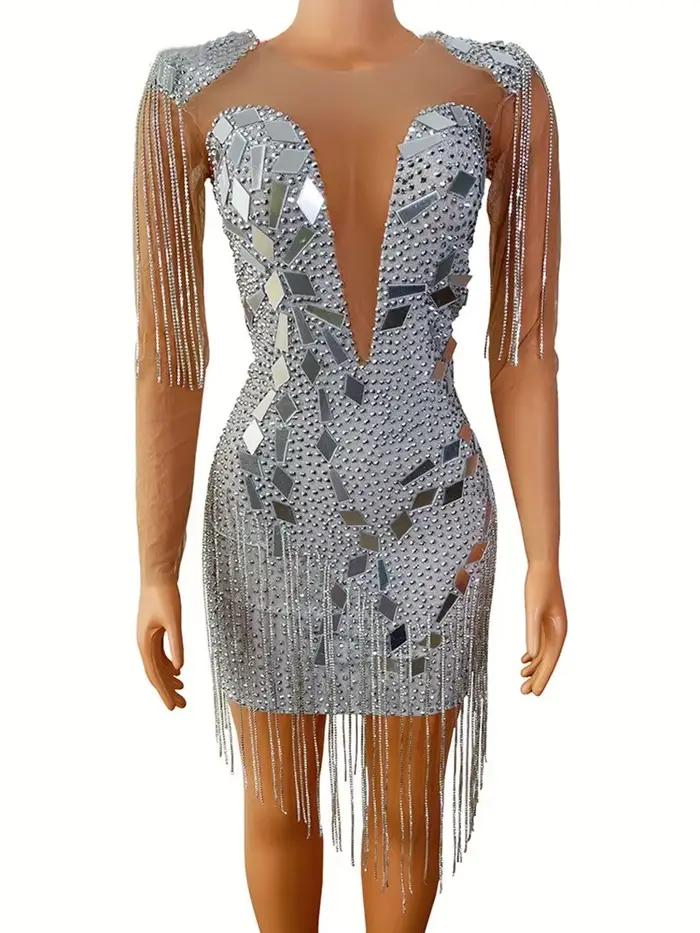 Robe de soirée à pampilles à paillettes
