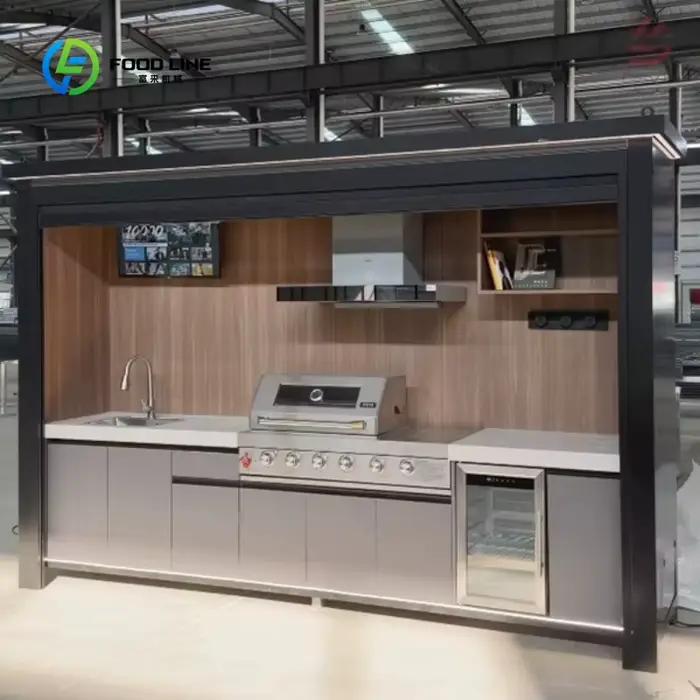 Îlot de cuisine extérieur personnalisé avec évier et rangement en alliage d'aluminium, léger, durable et parfait pour les espaces de cuisson