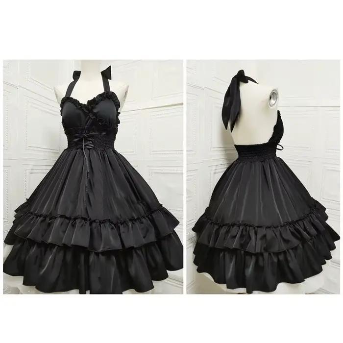 Robe Lolita Kawaii pour femme et fille, tenue de soirée, couleur unie, à volants, cosplay, printemps été, JSK, fibre synthétique, décontracté, silhouette une ligne, sans manches, pull, coupe régulière