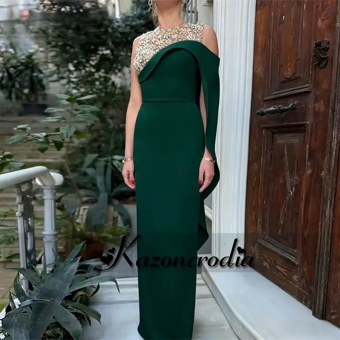 Kazon glamour col rond marié mère de la mariée robe sirène cristaux invité de Mariage Robes de soirée Invitee