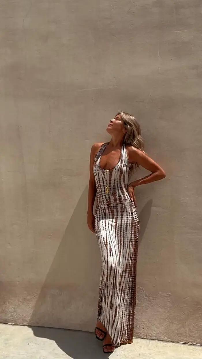 Robe longue imprimée dos nu pour femmes