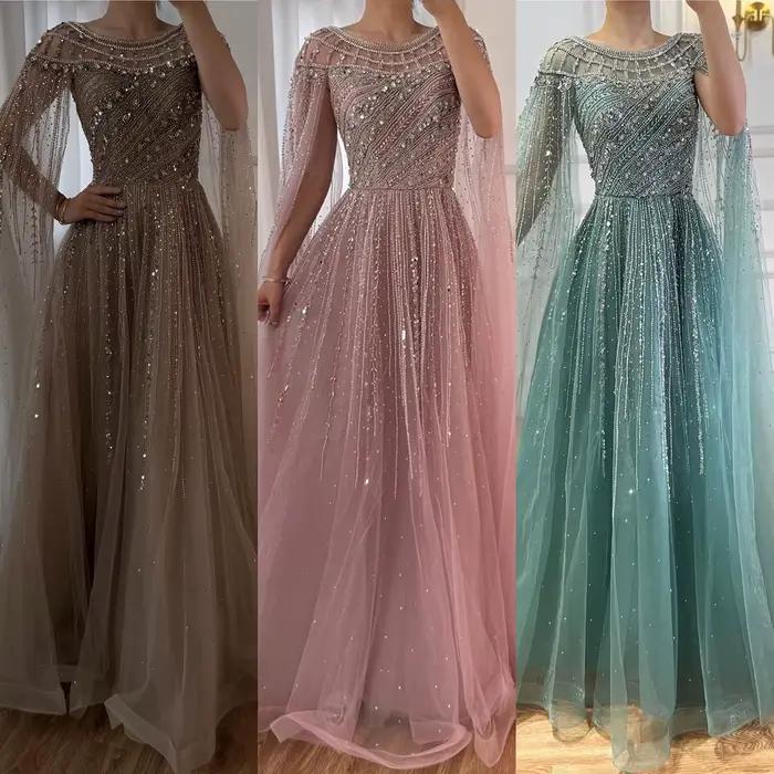 Robe de soirée de luxe caramel avec Cape