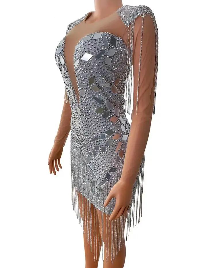 Robe de soirée à pampilles à paillettes