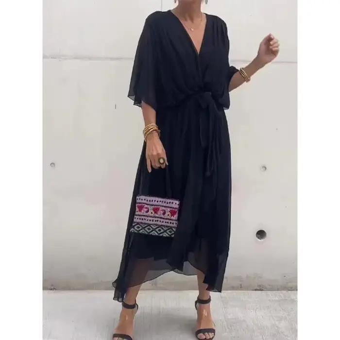 Robe midi chic et élégante en mousseline de couleur unie