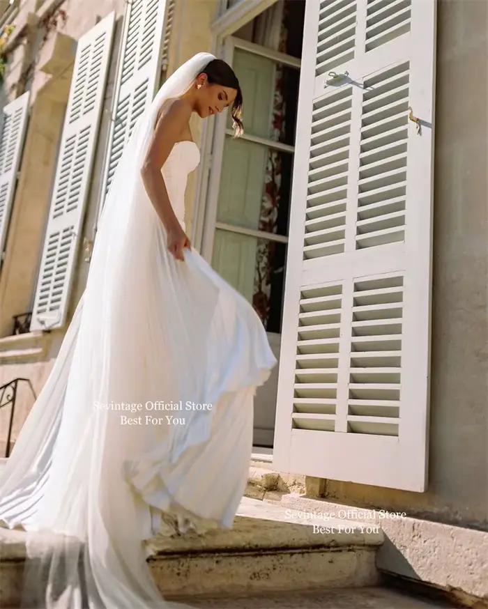 Sevintage ivoire Simple sirène robes de mariée chérie Satin longues