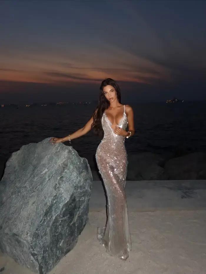 Robe transparente à paillettes pour femmes