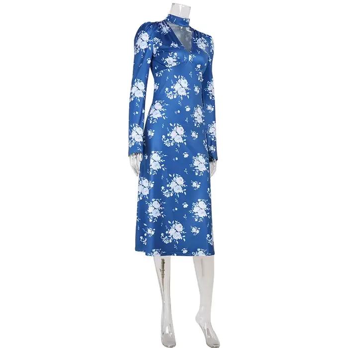 Robes imprimées pour femmes mode Sexy Streetwear col en v régulier manches longues moulante mi