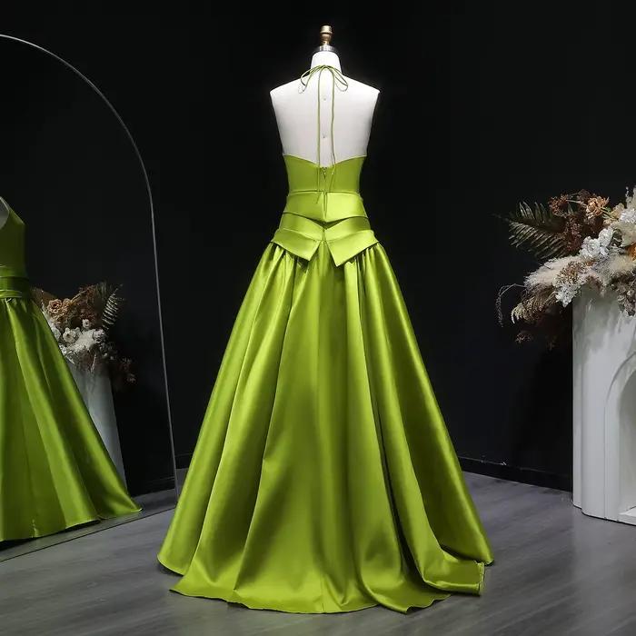 Sharon Said Dubai vert Olive Satin élégant licou robes de soirée avec plissé pour les femmes robe formelle de mariage SF148 personnalisé