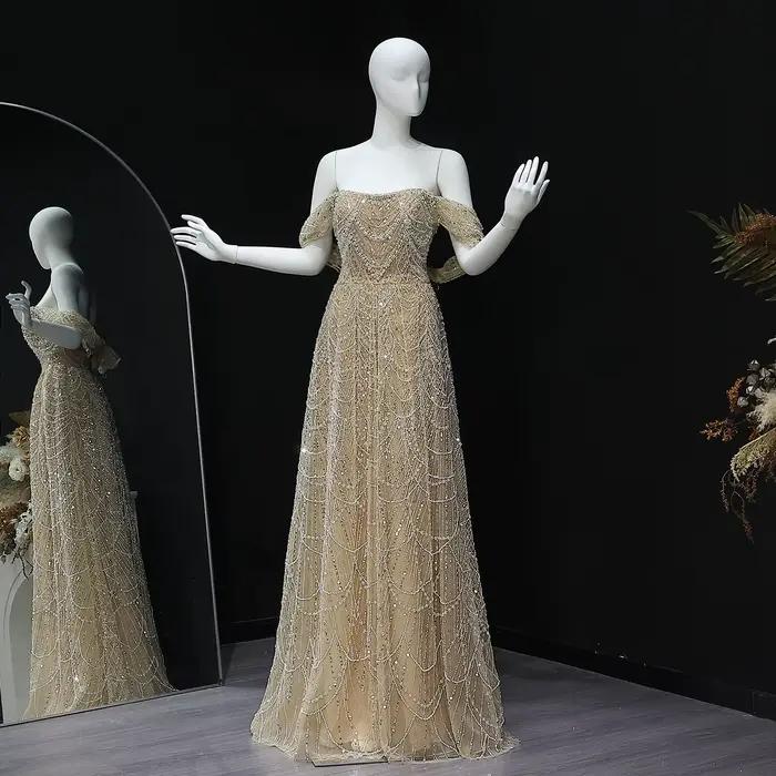 Sharon Said luxe arabe perlé robe de soirée nue pour mariage de Dubaï épaules nues grande taille robes