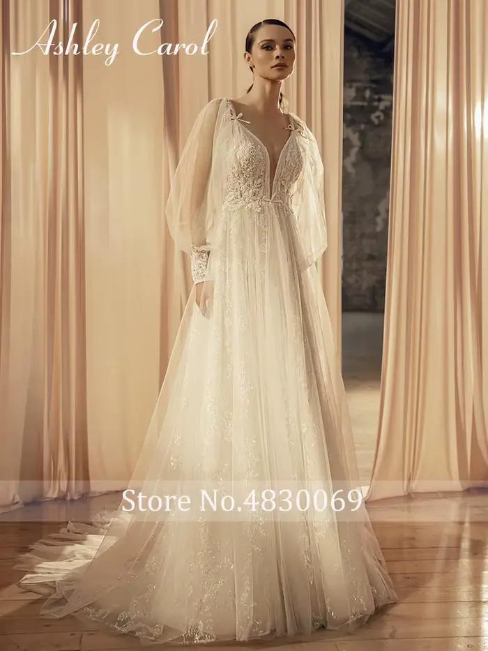 Ashley Carol-Robe de mariée en dentelle avec appliques de perles