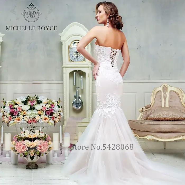 Michelle Royce sirène robes De mariée pour les femmes Sexy bretelles Appliques à lacets chapelle Train