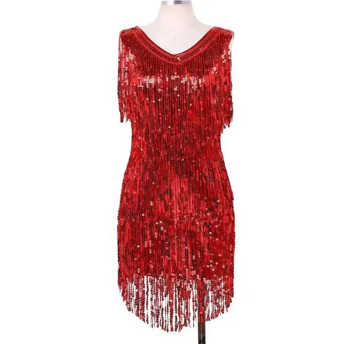 Robe de danse latine à franges et sequins pour femmes