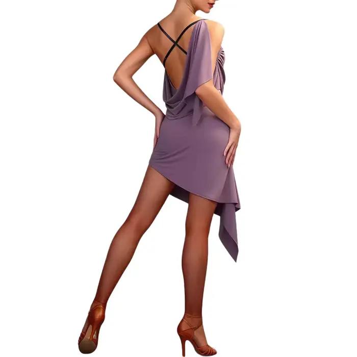 Robe de danse latine asymétrique drapée pour femme