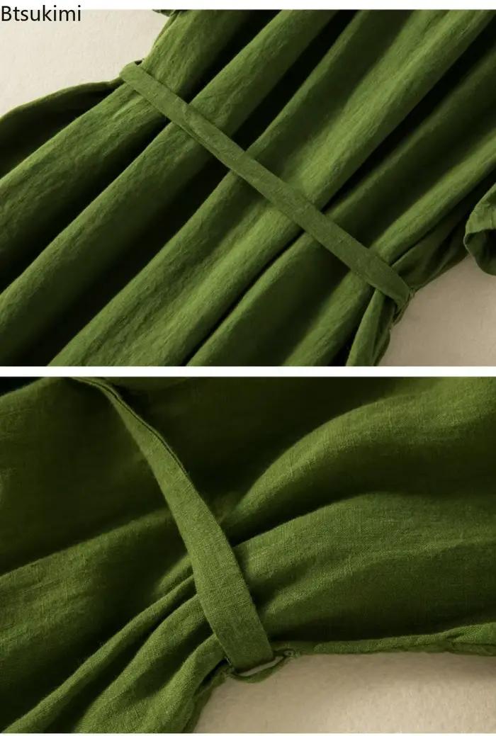 Robe en coton et lin décontractée vintage maxi à lacets pour femmes d'été ocasions spéciales et quotidiennes