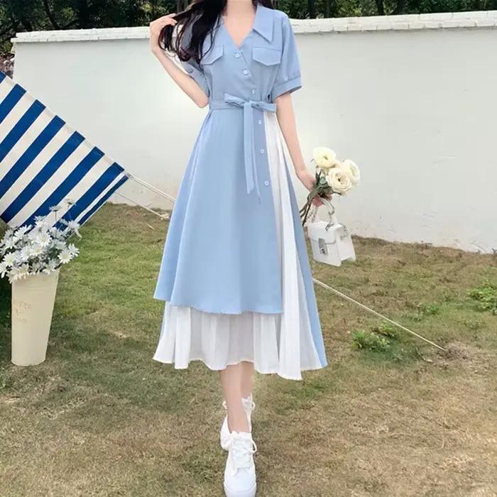 Robe midi femme été 2025 style français taille haute manches courtes coupe longue confortable décontractée pour le quotidien