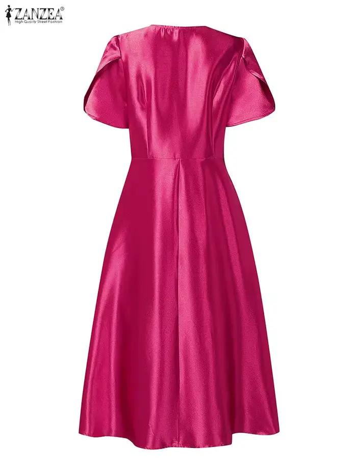 Robe de soirée élégante ZANZEA femmes robes 2025 col carré manches pétales Satin