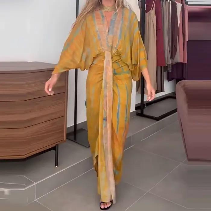 Robe longue drapée à motif imprimé pour femmes