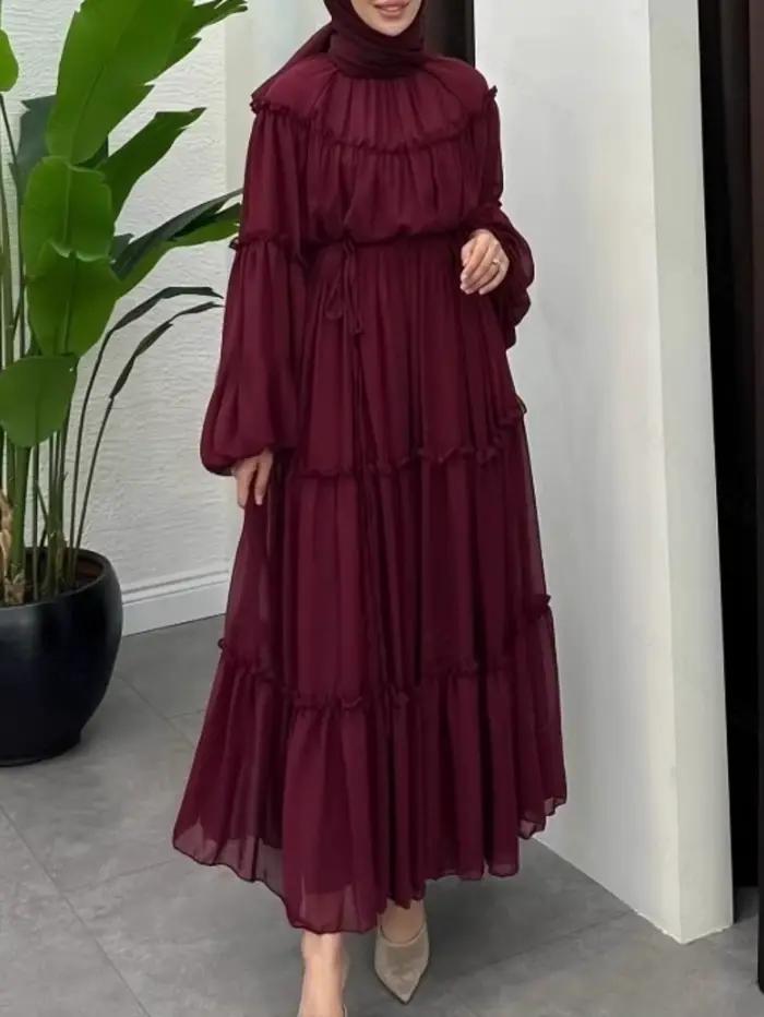 Robe élégante de dubaï pour femmes musulmanes Abaya Eid Ramadan Jalabiya robes de soirée solides