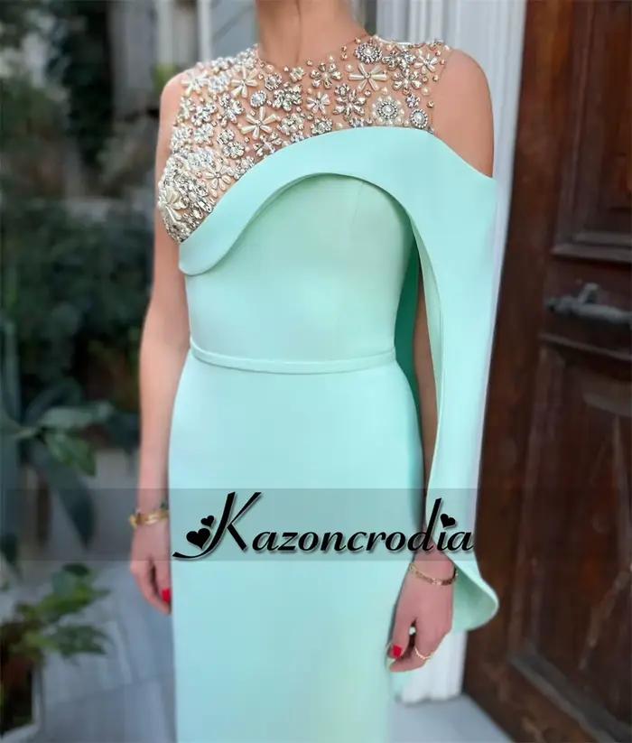 Kazon glamour col rond marié mère de la mariée robe sirène cristaux invité de Mariage Robes de soirée Invitee