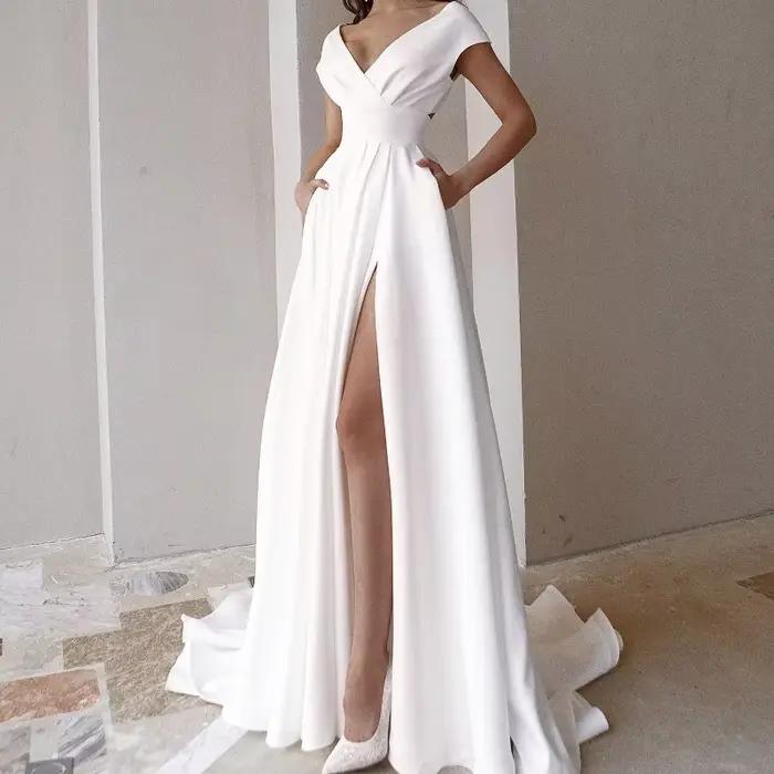 Robe de soirée élégante à volants 2026, longue, couleur unie, dos nu