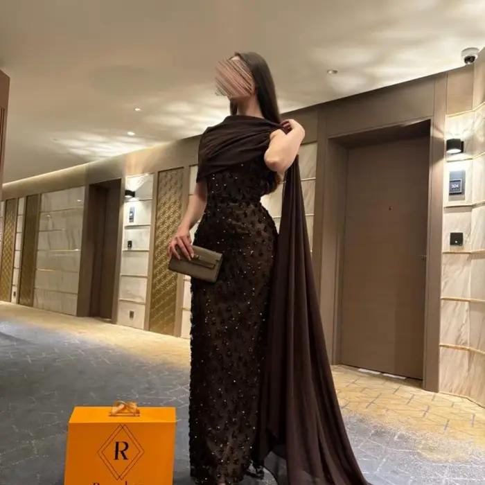 Robe de bal asymétrique marron chocolat personnalisée Bella
