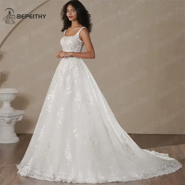 BEPEITHY personnalisé plage dentelle robes de mariée 2025 pour les femmes dos nu une ligne Court Train Sexy sans manches
