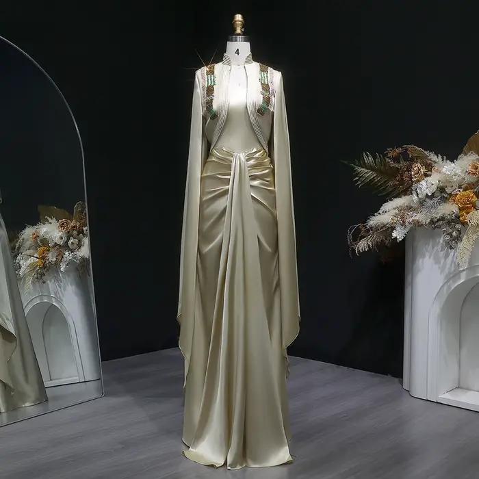 Sharon Said Champagne sirène perles robe de soirée avec Cape drapée pour les femmes