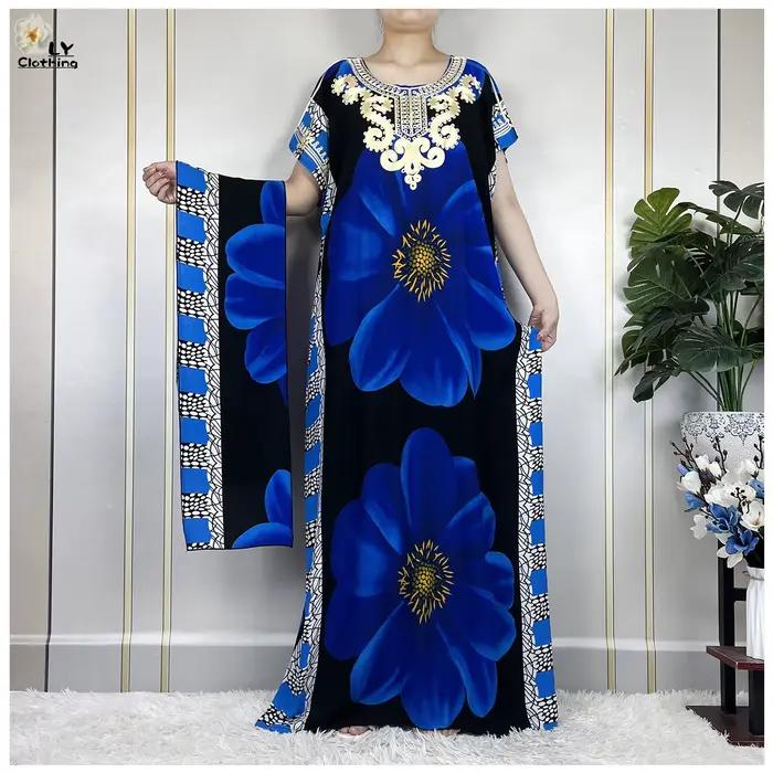 Robe à manches courtes en coton imprimé floral pour femmes