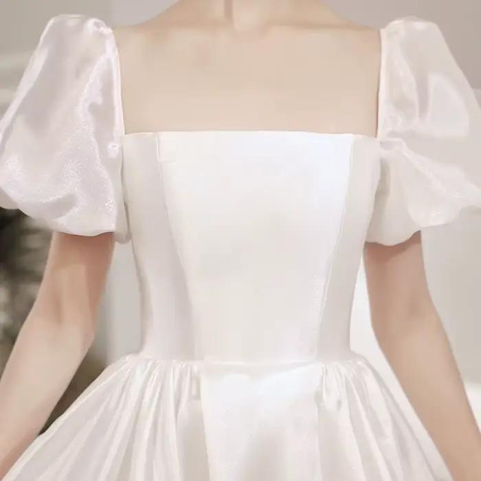 Robe de mariée française en polyester et dentelle, style forêt, cintrée à la taille, robe trapèze personnalisable pour femmes occasions spéciales